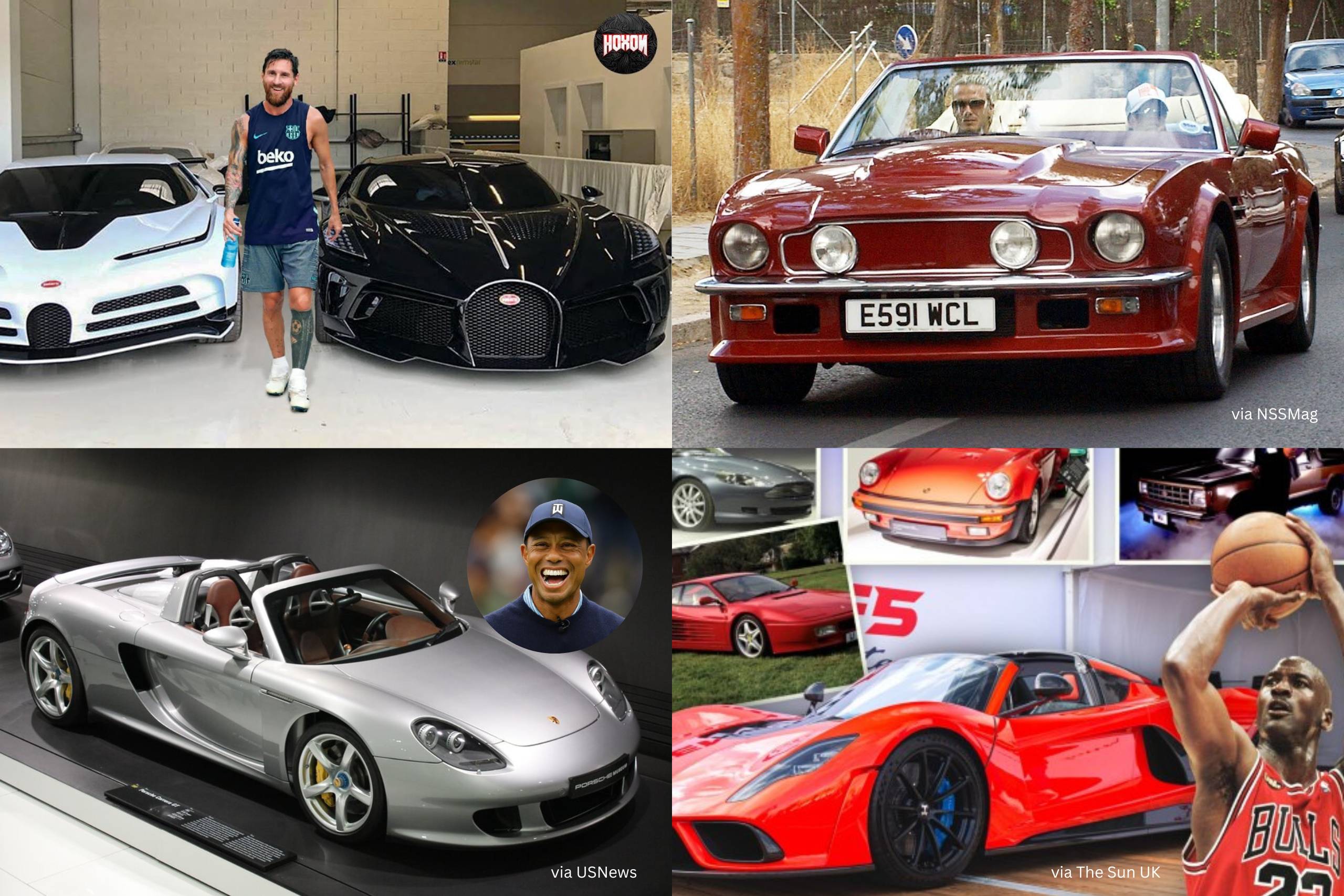 collector car collections of Lionel Messi, Floyd Mayweather, David Beckham, Tiger Woods, Muhammad Ali, and Michael Jordan
