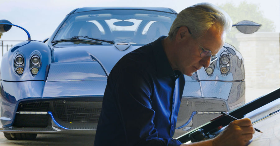 Horacio Pagani designing a vehicle 