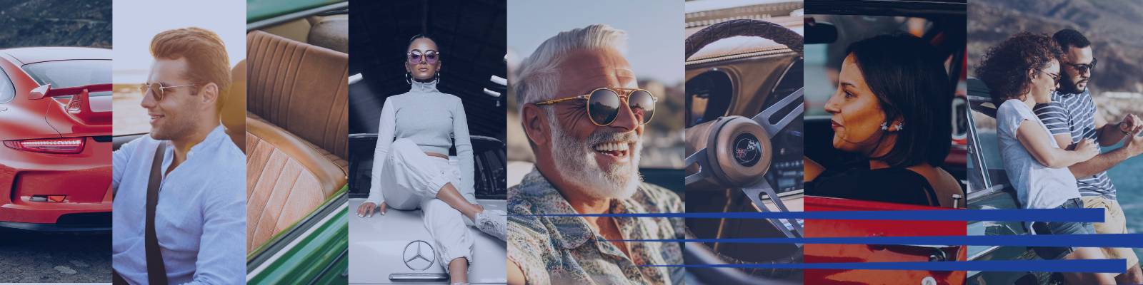 man driving classic car and female on back of classic mercedes for classic car finance